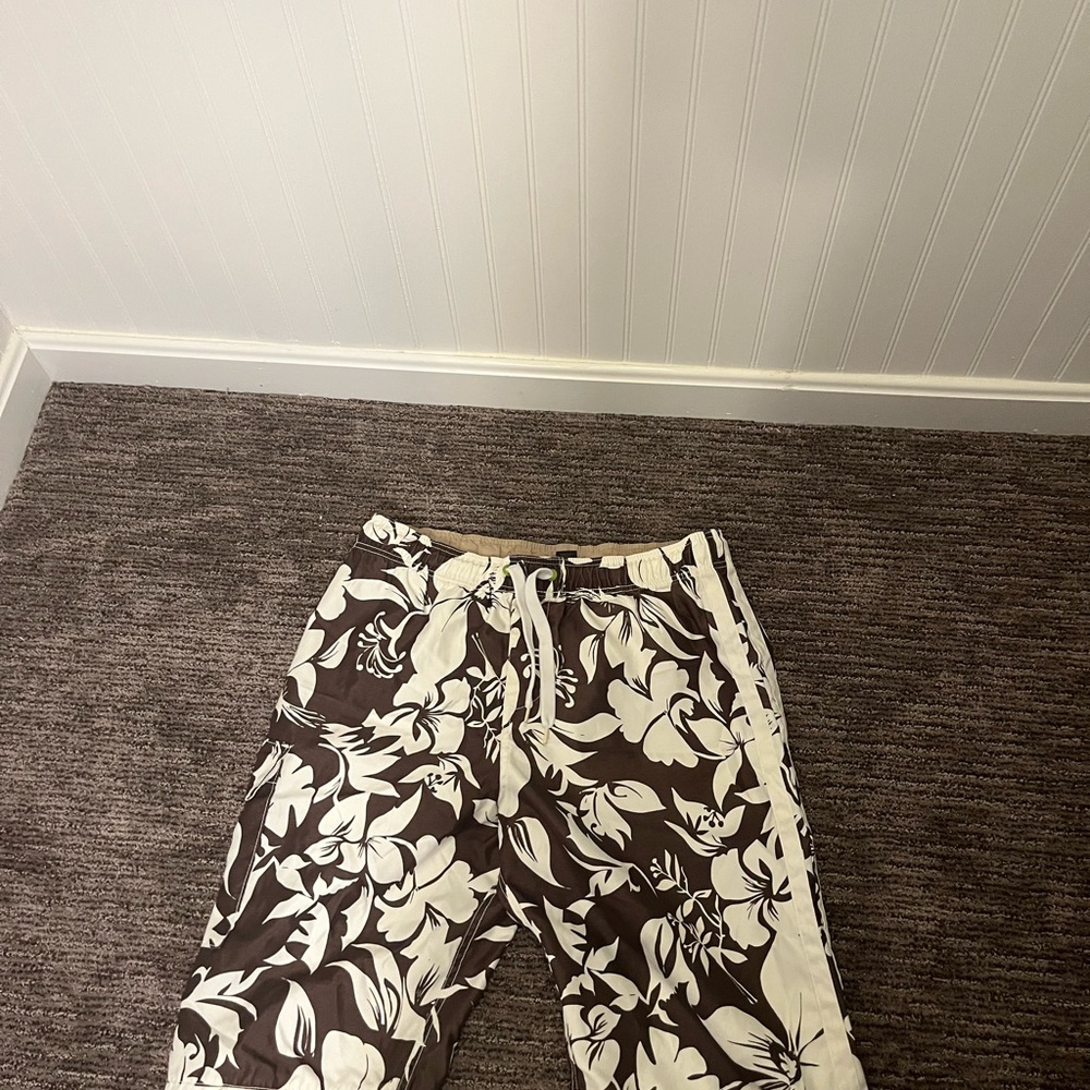 Green and White Floral print Arizona swim trunks